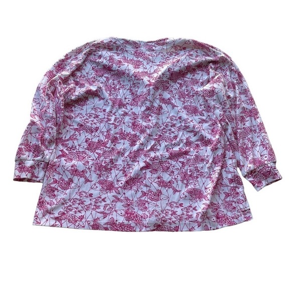 Key West Hand Print Fashions Cardigan Jacket White Pink XLarge Koi Fish Rare - Picture 9 of 10